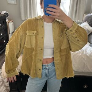 We The Free Happy In Corduroy Distressed Shacket in Chartreuse
